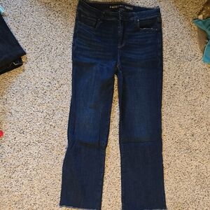 American Eagle Outfitters Women's Deep Indigo Kick Boot Crop Jeans